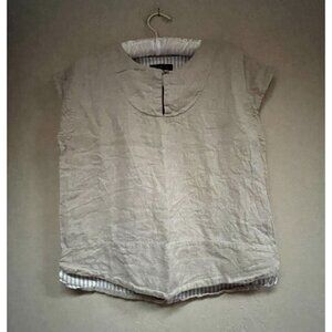 Ethodim Womens Keyhole Neck Cap Sleeve Top Blouse Shirt XS Beige/Stripe Ukraine